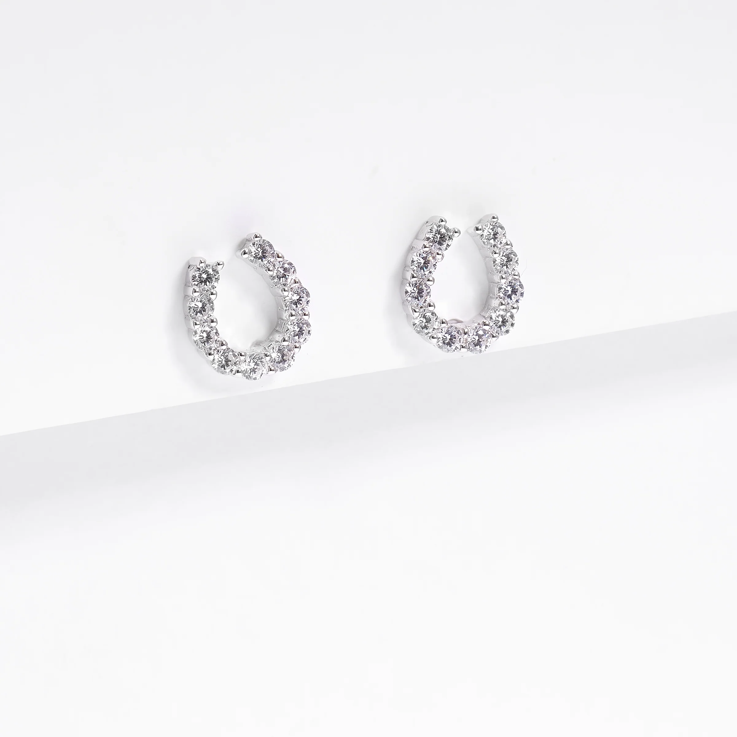 Sterling Silver Zirconia Horseshoe Stud Earrings - Image 2