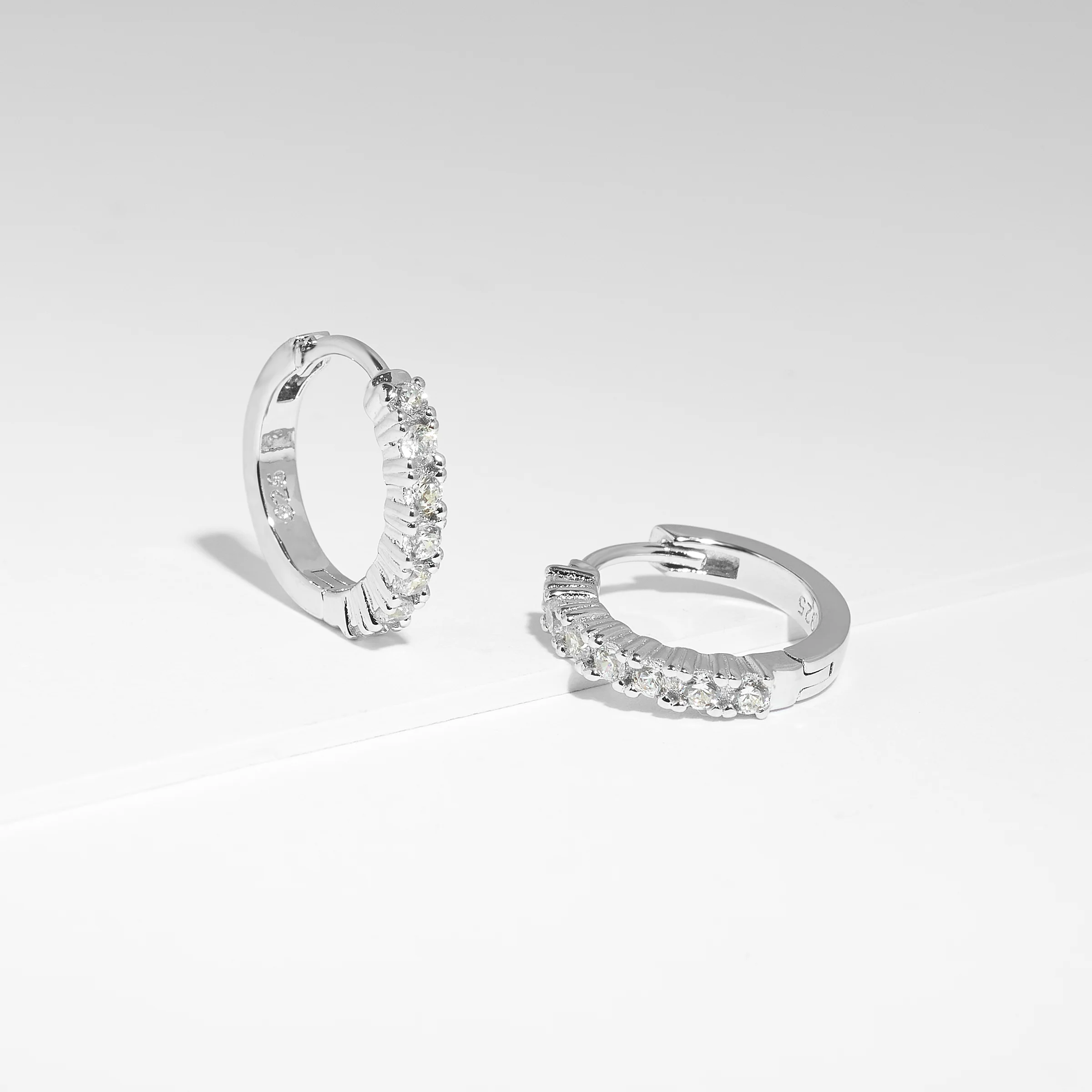Sterling Silver Zirconia Huggie Earrings 15mm - Image 2