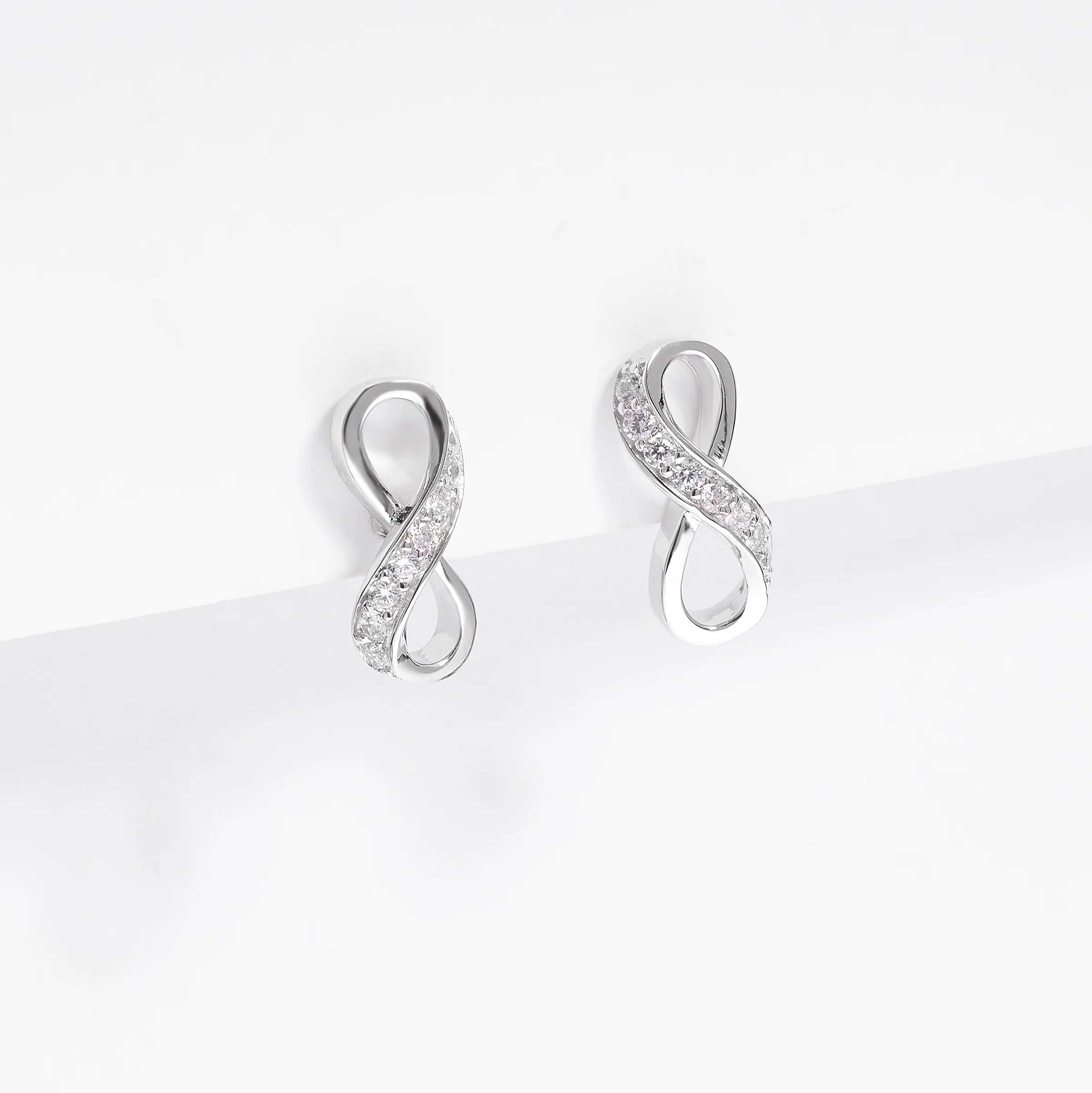 Sterling Silver Zirconia Infinity Stud Earrings - Image 2