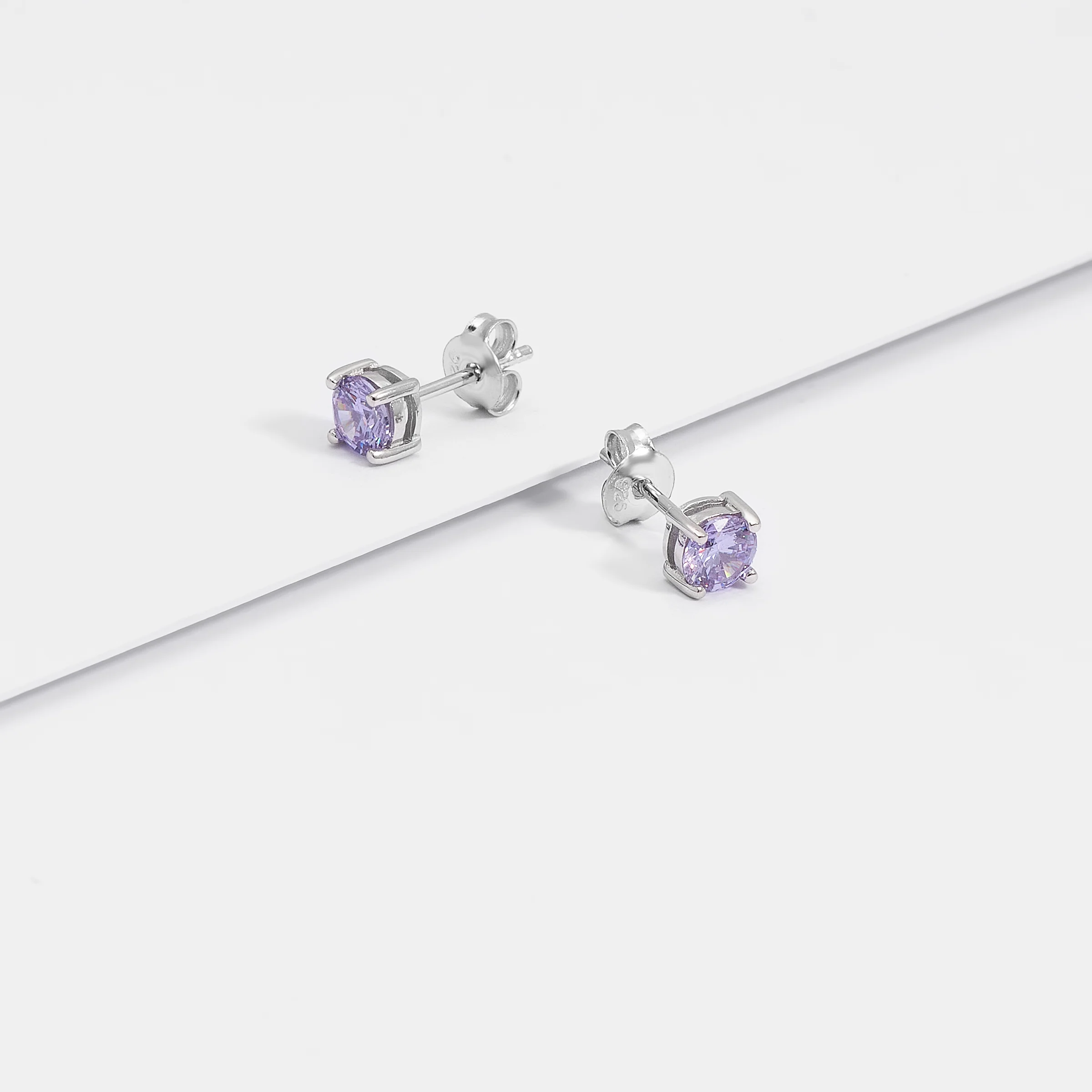 Sterling Silver Zirconia June Birthstone Stud Earrings 5mm - Image 3
