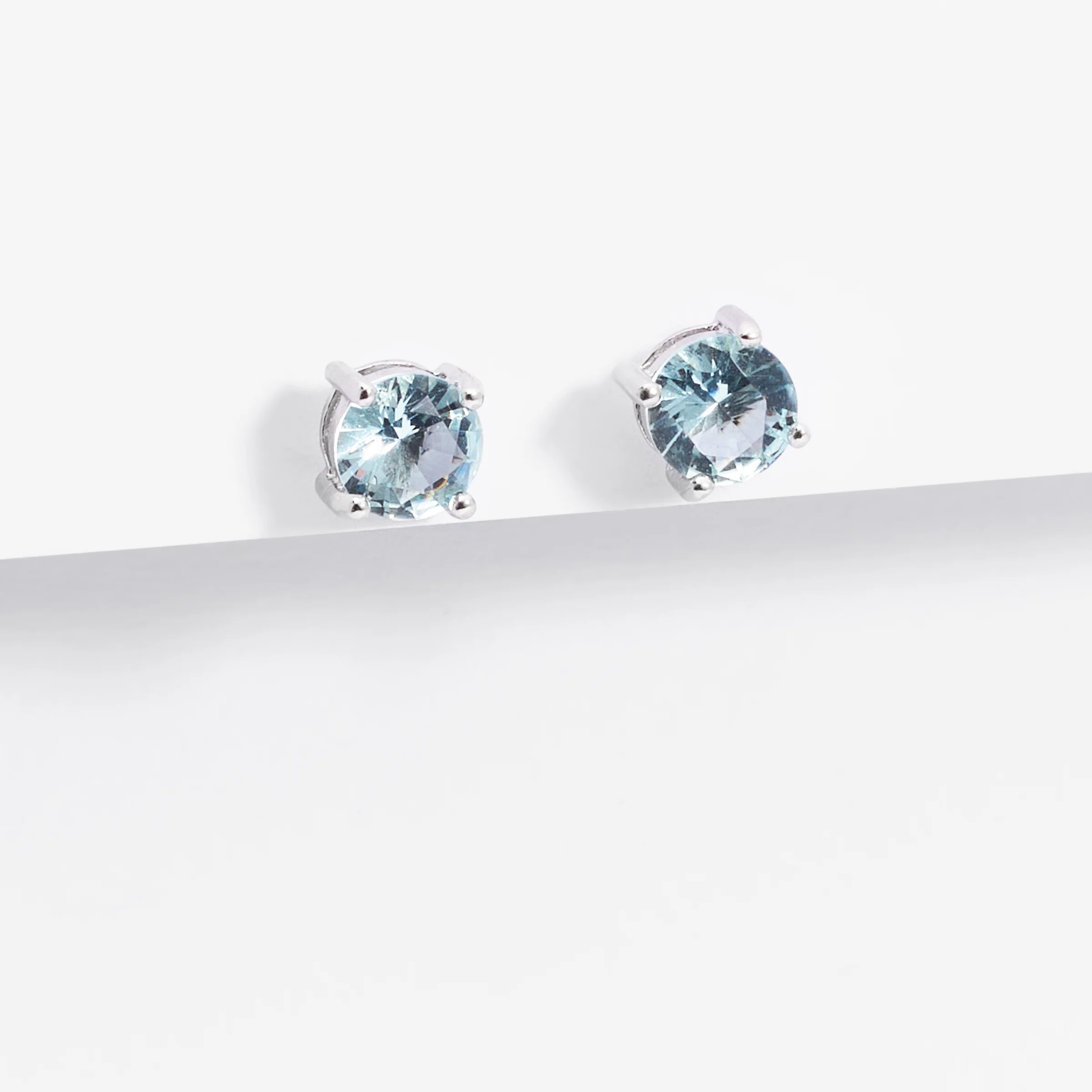 Sterling Silver Zirconia March Birthstone Stud Earrings 5mm - Image 2