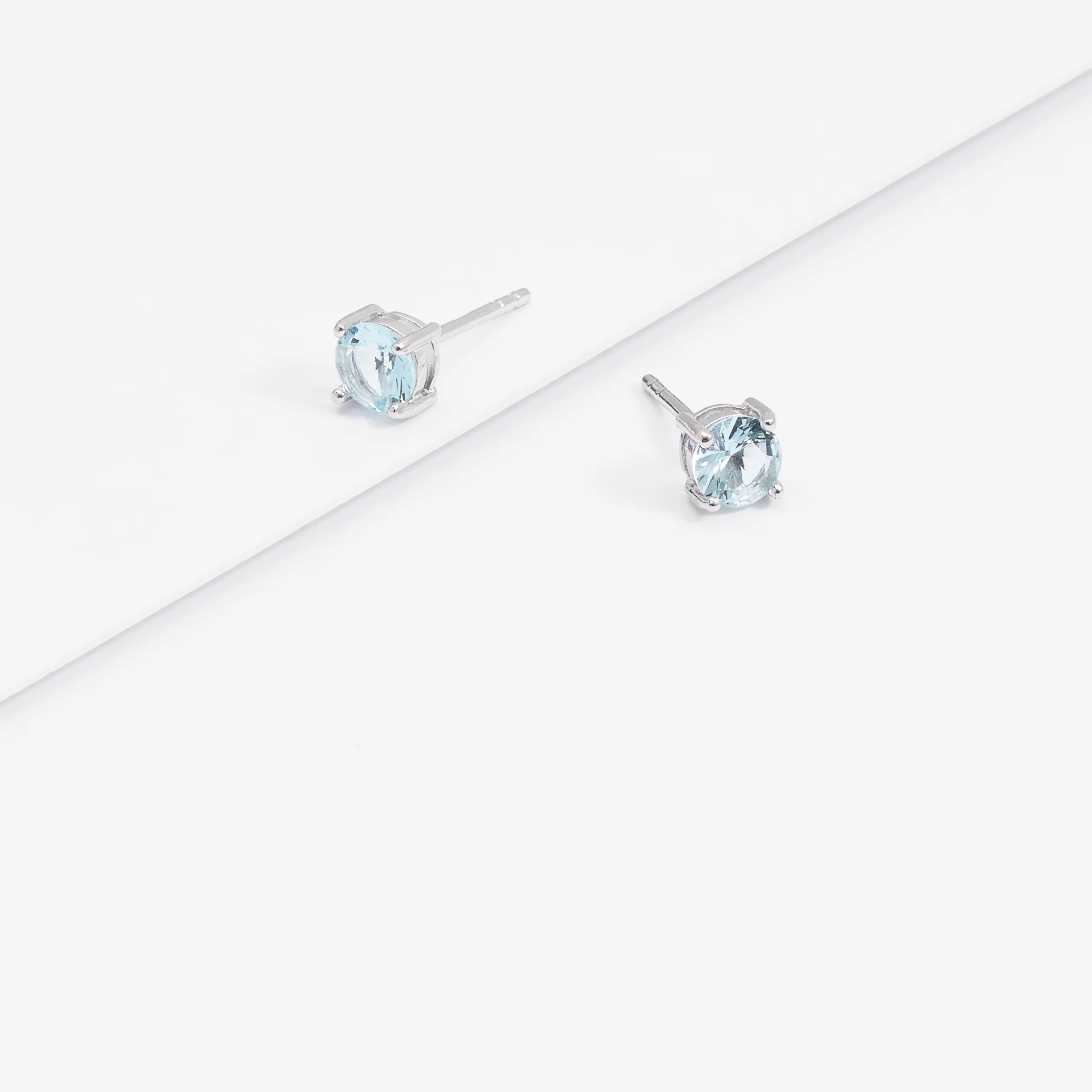 Sterling Silver Zirconia March Birthstone Stud Earrings 5mm - Image 3