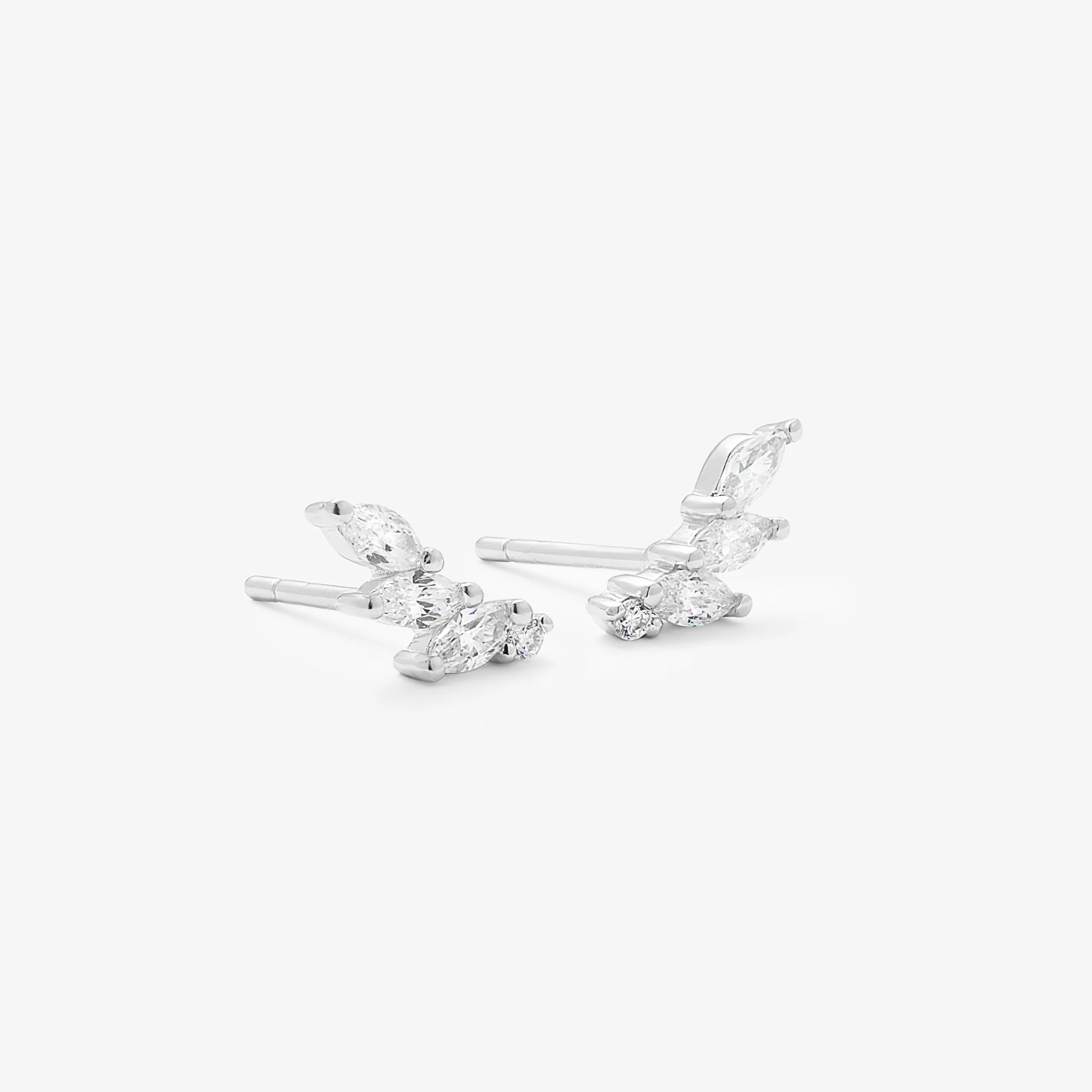 Silver MQ & RB white CZ petite climber stud earrings - Image 3