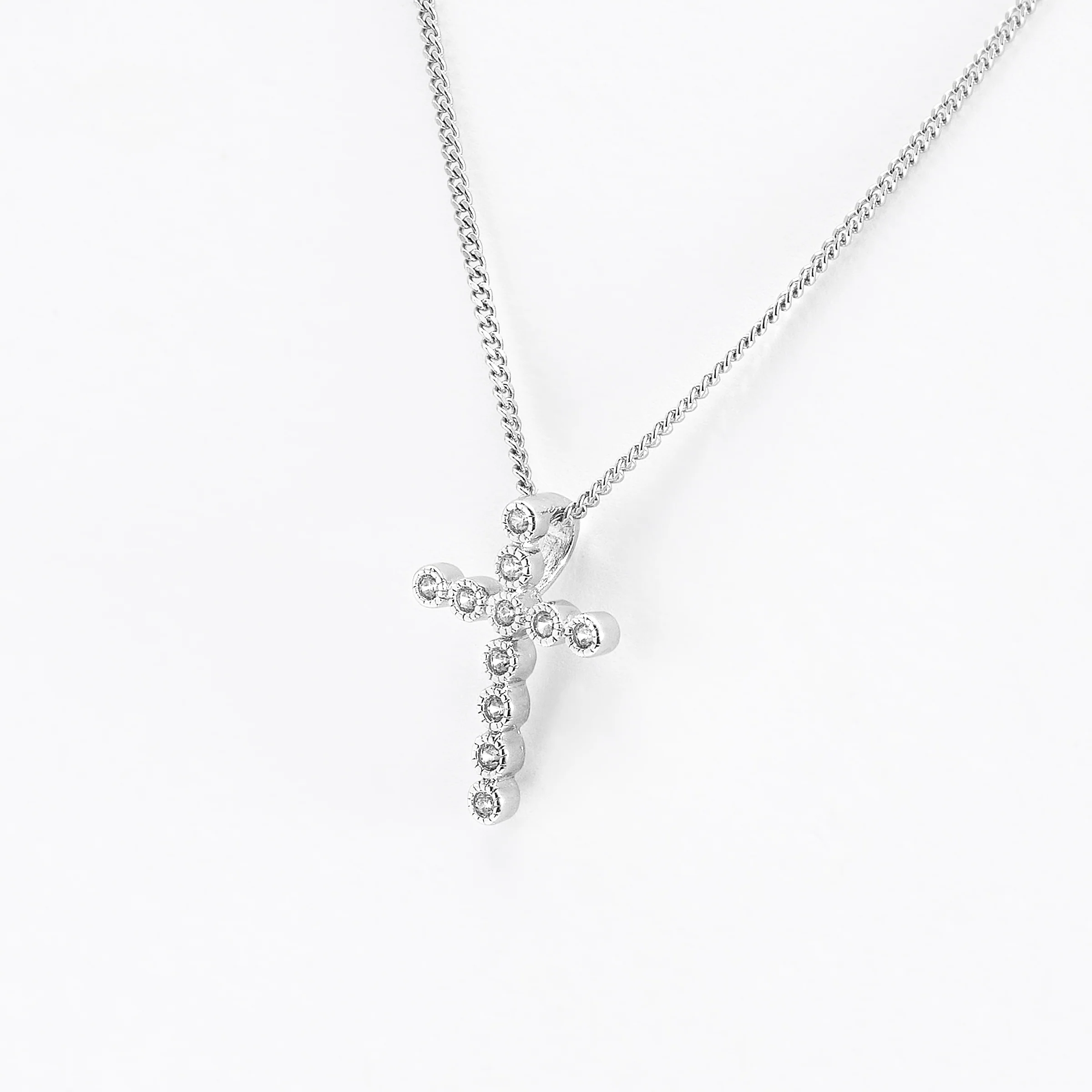 Sterling Silver Zirconia Milgrain Cross Slider Pendant - Image 2