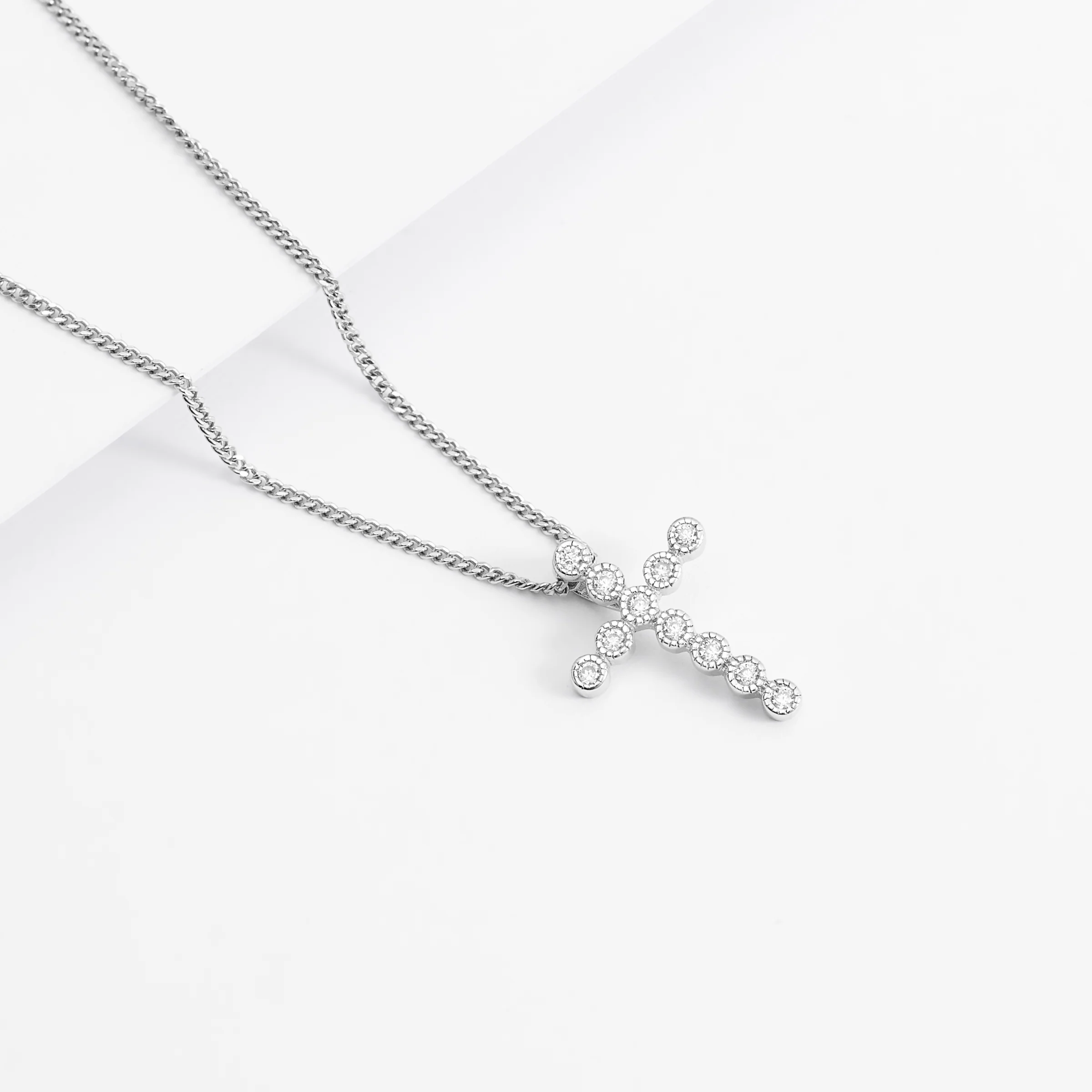 Sterling Silver Zirconia Milgrain Cross Slider Pendant - Image 3