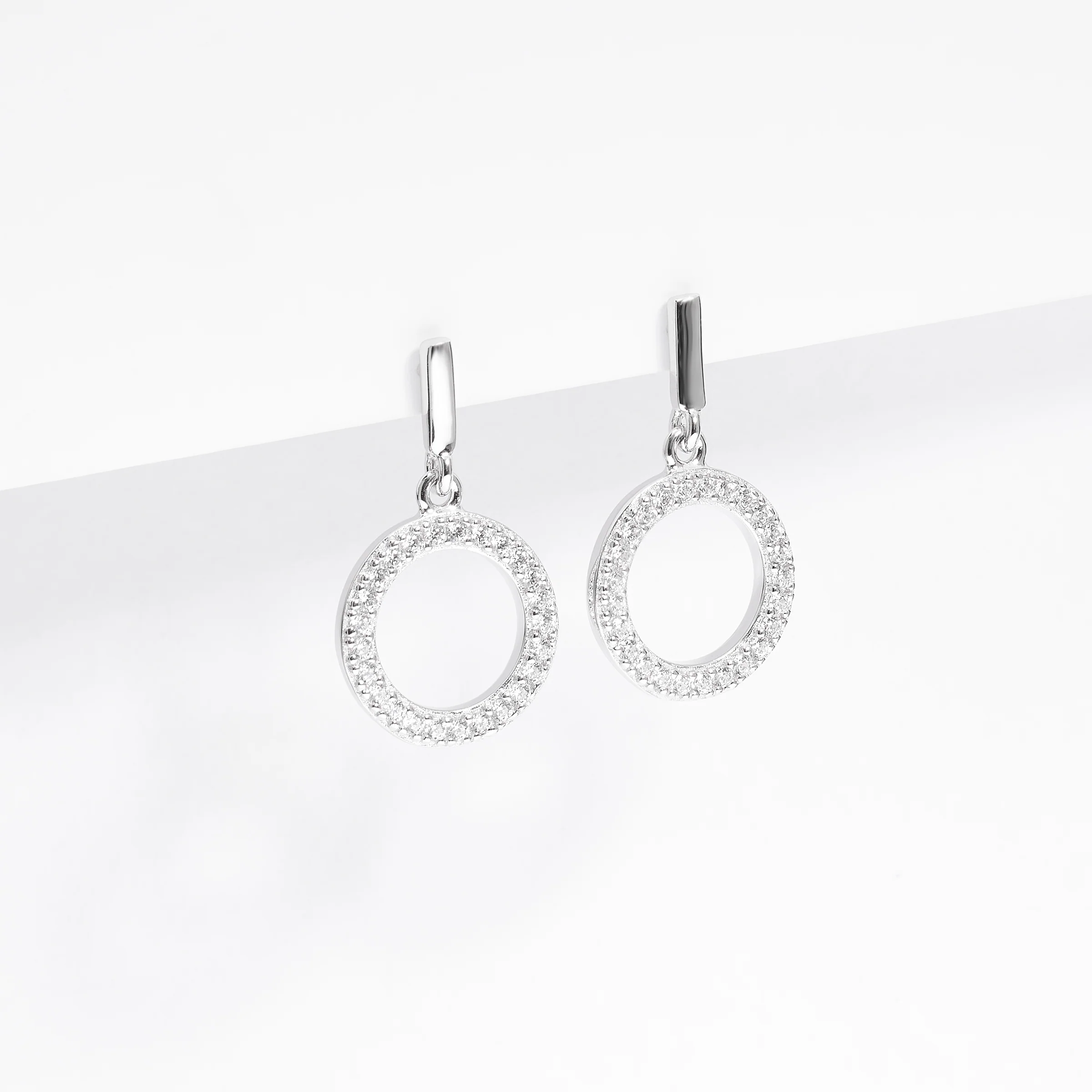 Sterling Silver Zirconia Open Circle Drop Earrings - Image 2