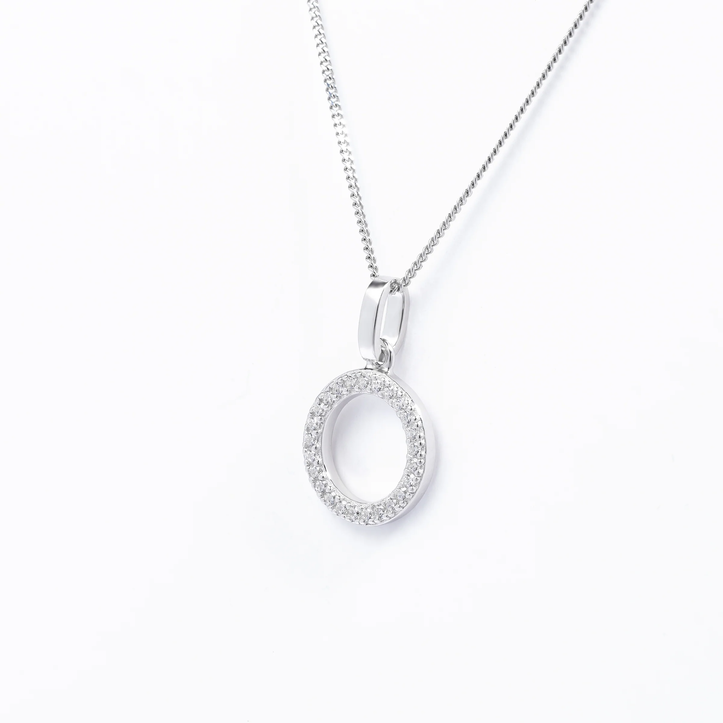Sterling Silver Zirconia Open Circle Drop Pendant - Image 2