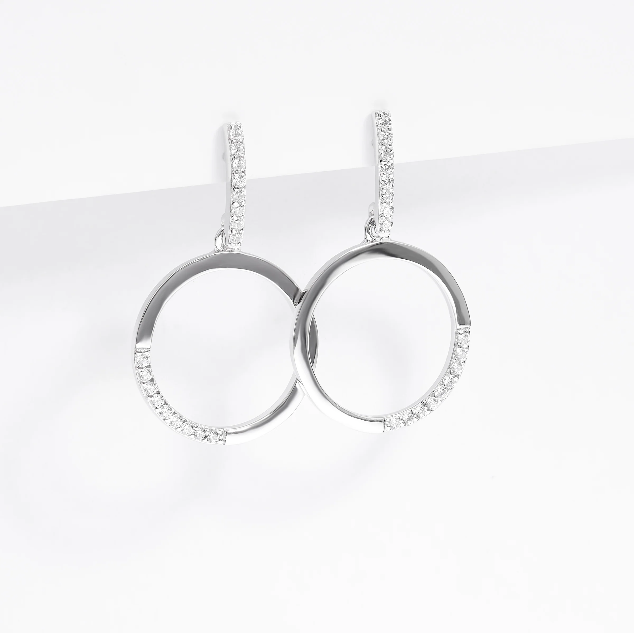 Sterling Silver Zirconia Open Circle Drop Stud Earrings - Image 2