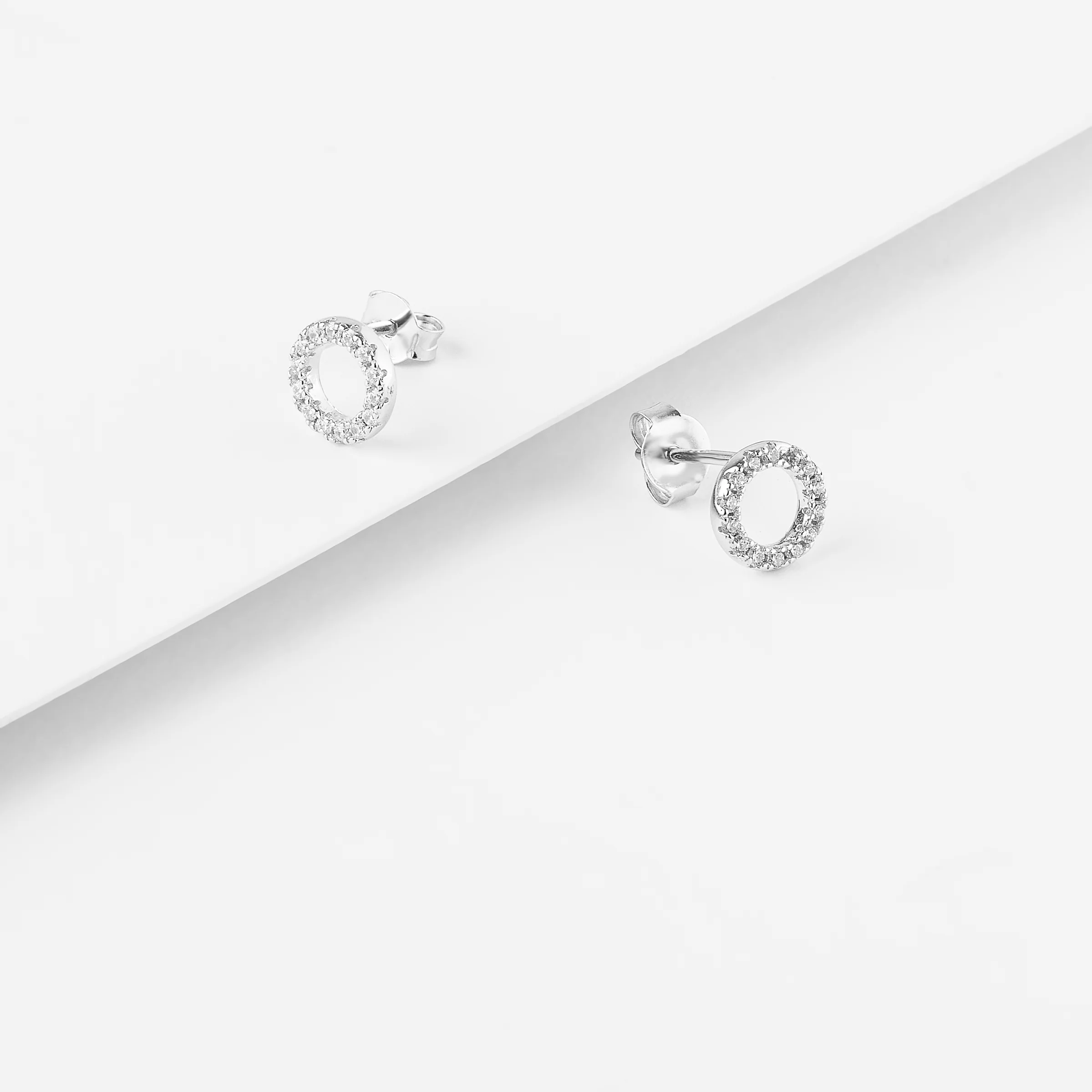 Sterling Silver Zirconia Open Circle Stud Earrings 8mm - Image 2