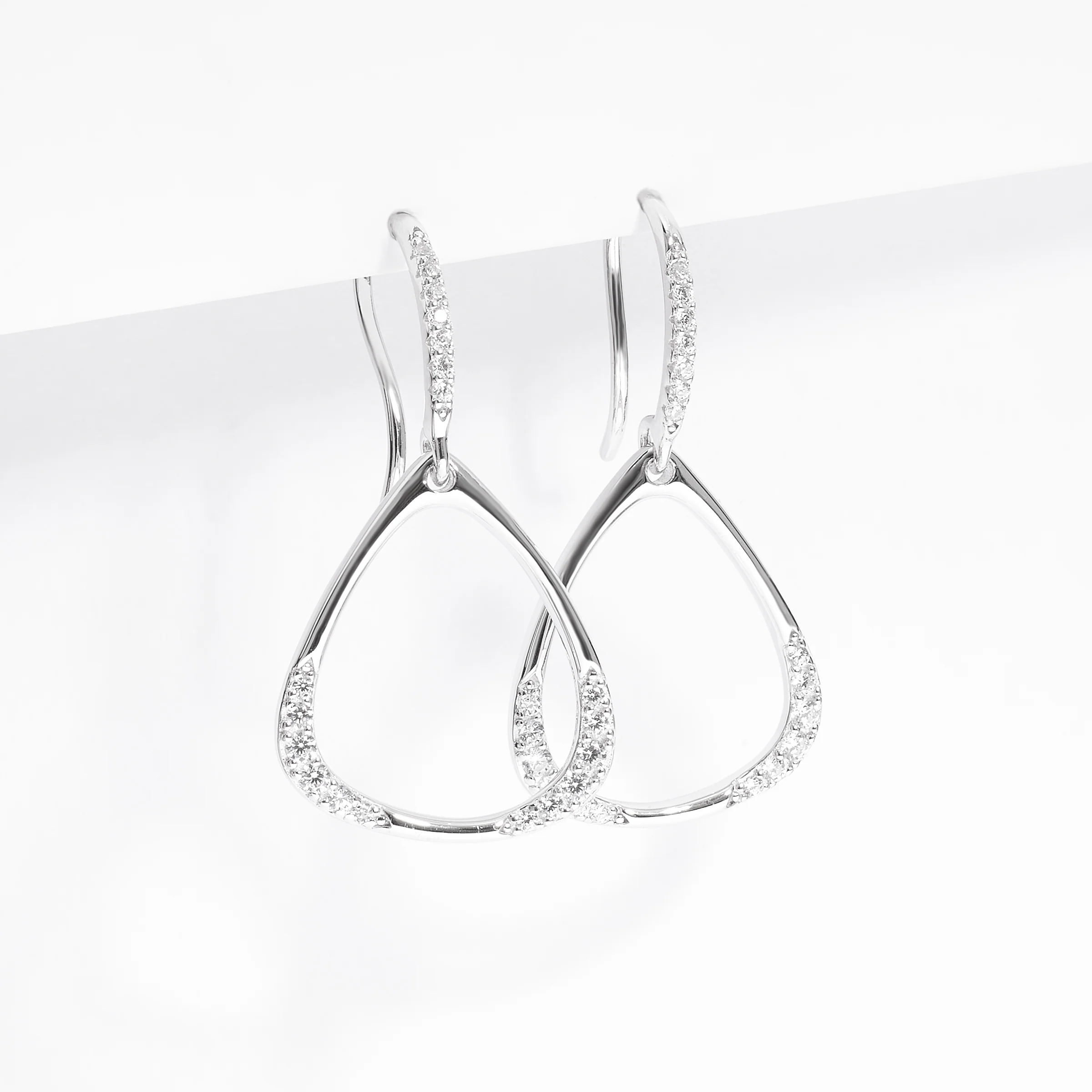 Sterling Silver Zirconia Open Triangle Drop Shepherds Hook Earrings - Image 2