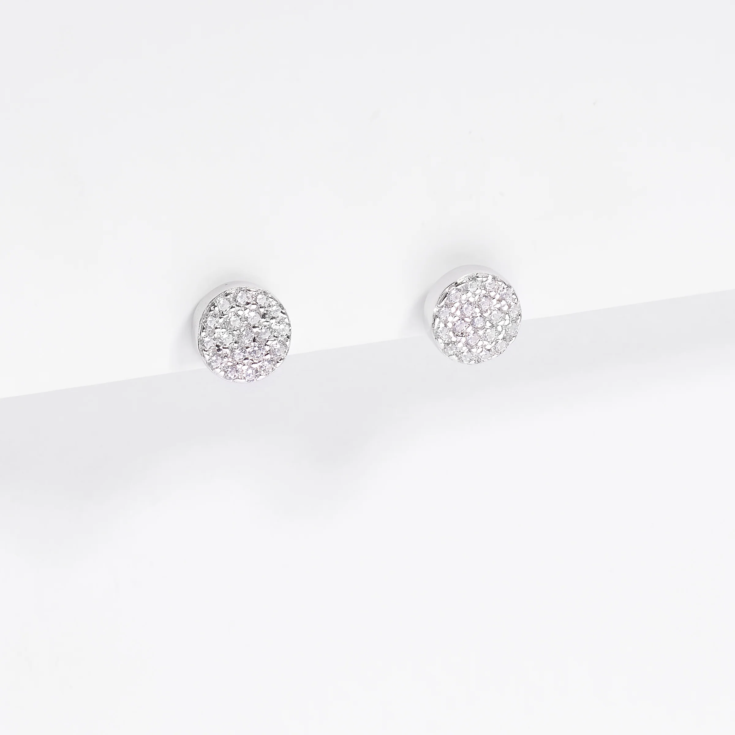 Sterling Silver Zirconia Pave Circle Stud Earrings 7mm - Image 2