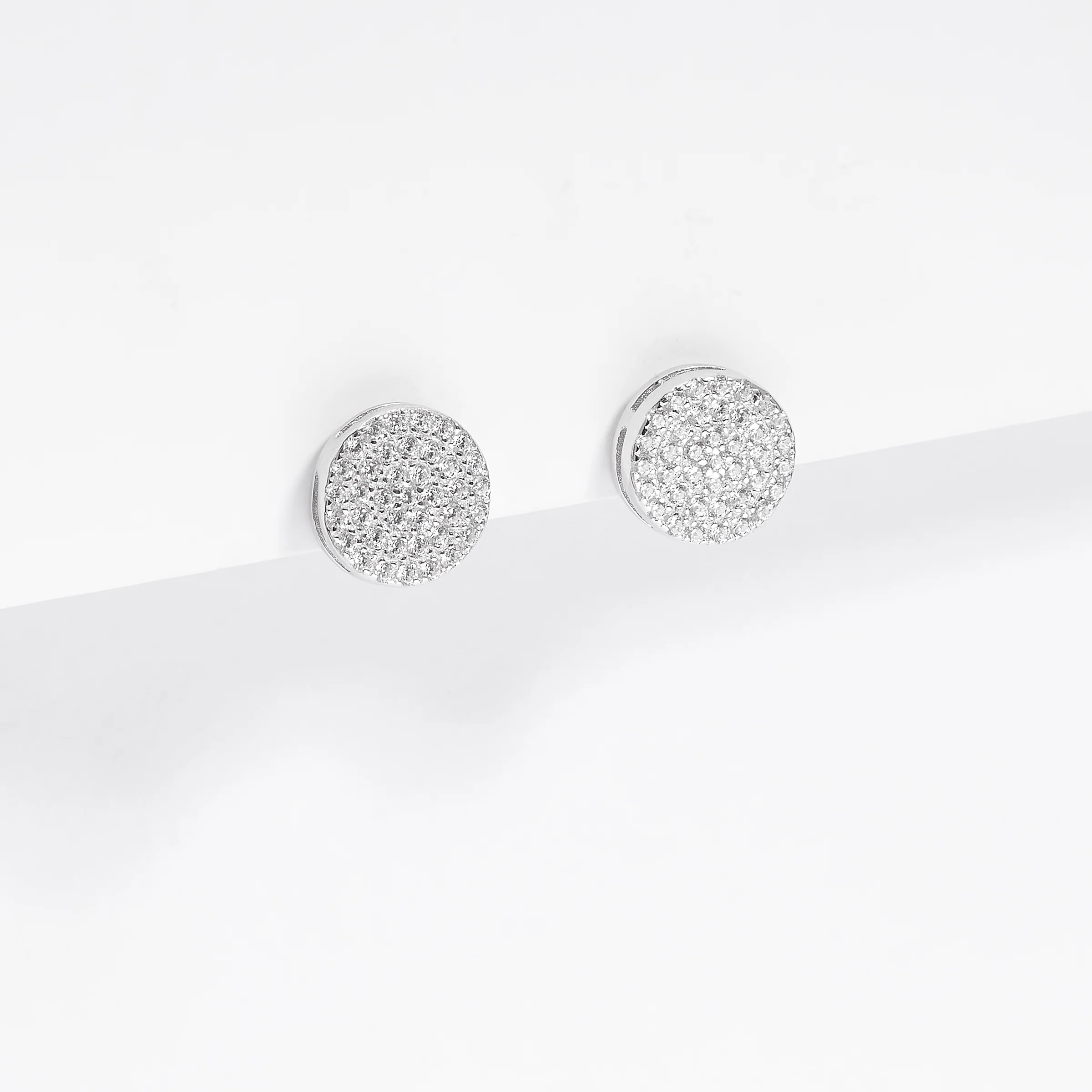 Sterling Silver Zirconia Pave Circle Stud Earrings 8mm - Image 2