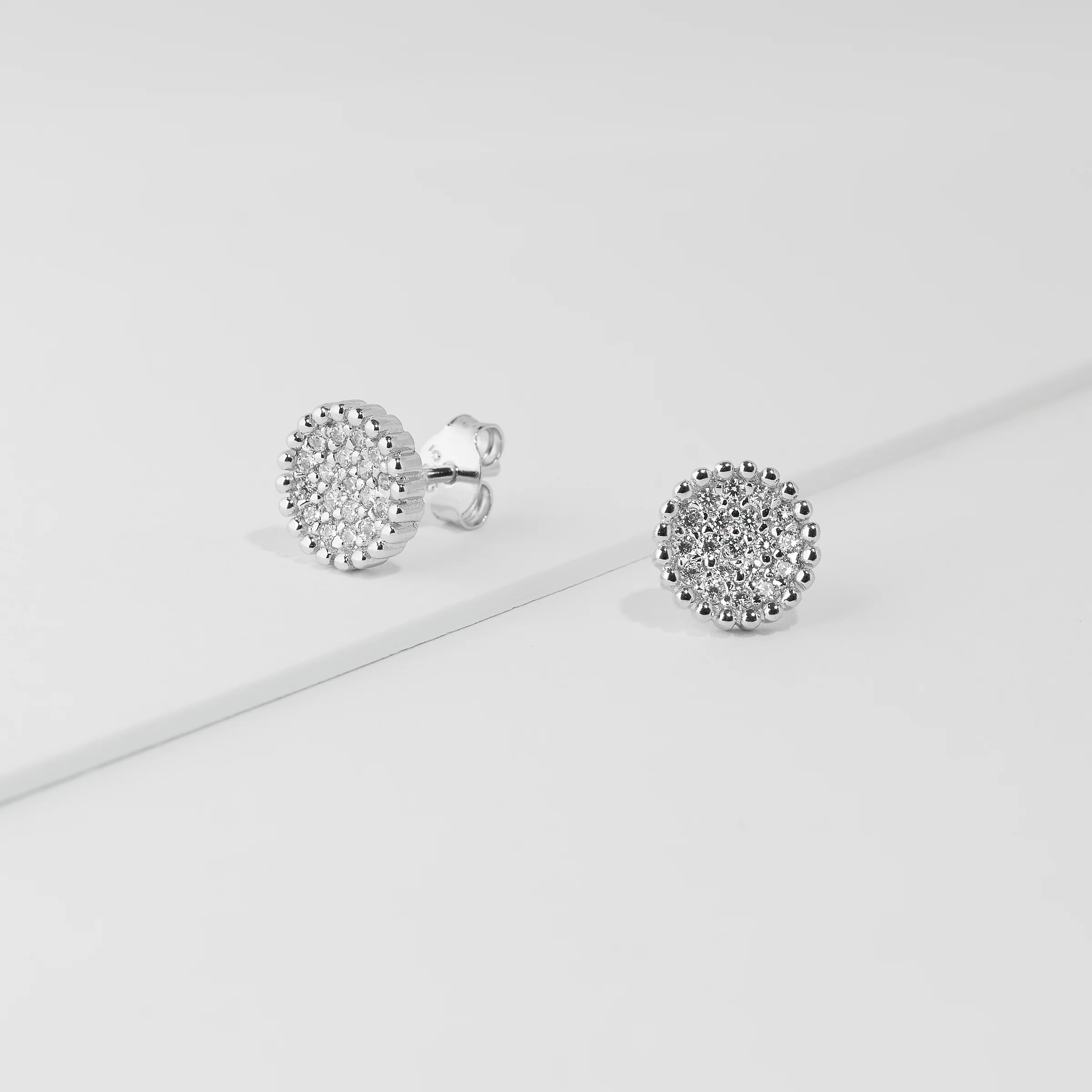 Sterling Silver Zirconia Pave Crown Set Stud Earrings 8.7mm - Image 2