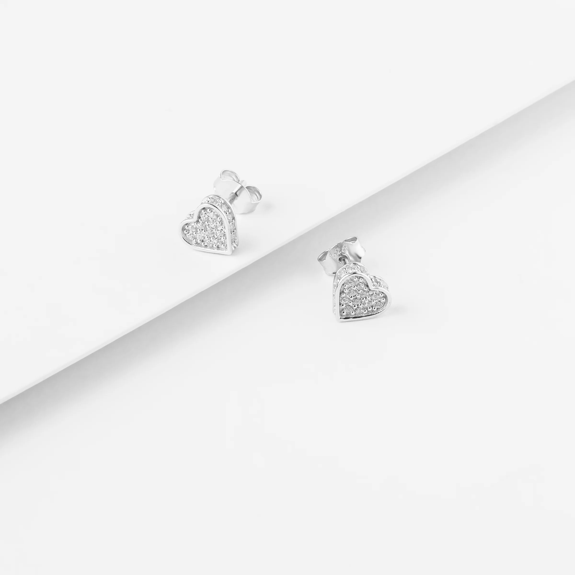 Sterling Silver Zirconia Pave Heart Stud Earrings - Image 2