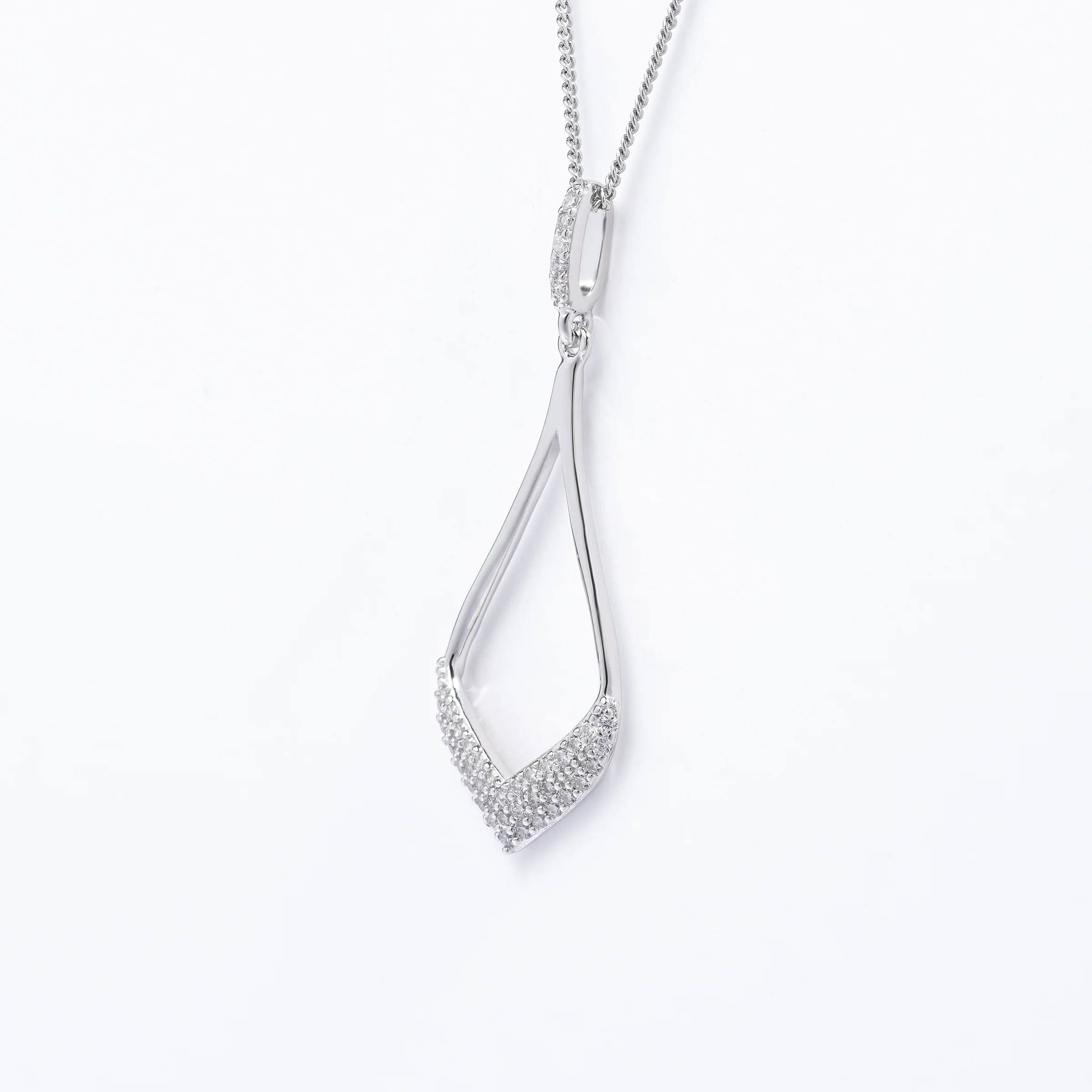 Sterling Silver Zirconia Pave Open Teardrop Pendant - Image 2