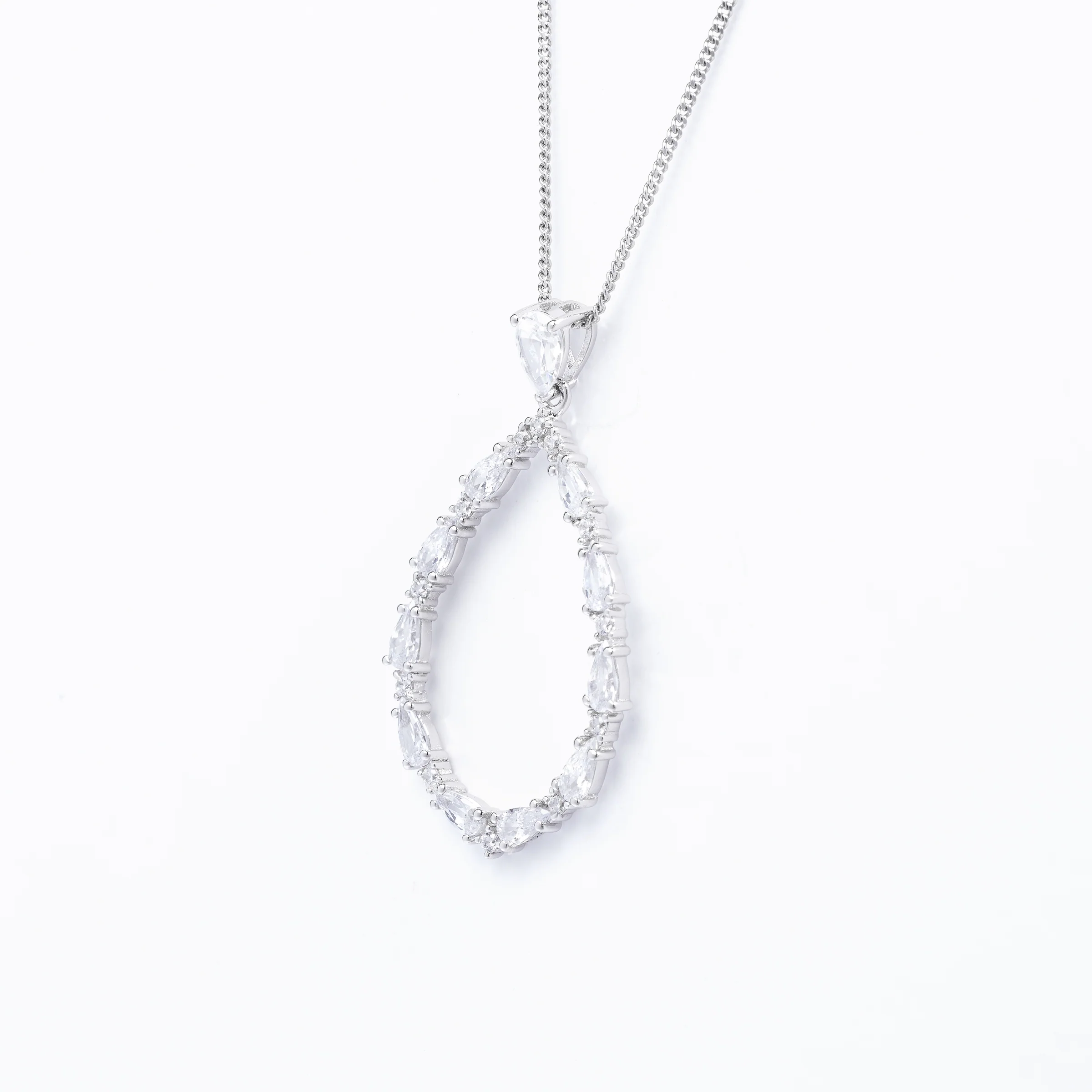 Sterling Silver Zirconia Pear and Round Brilliant Open Teardrop Pendant - Image 2