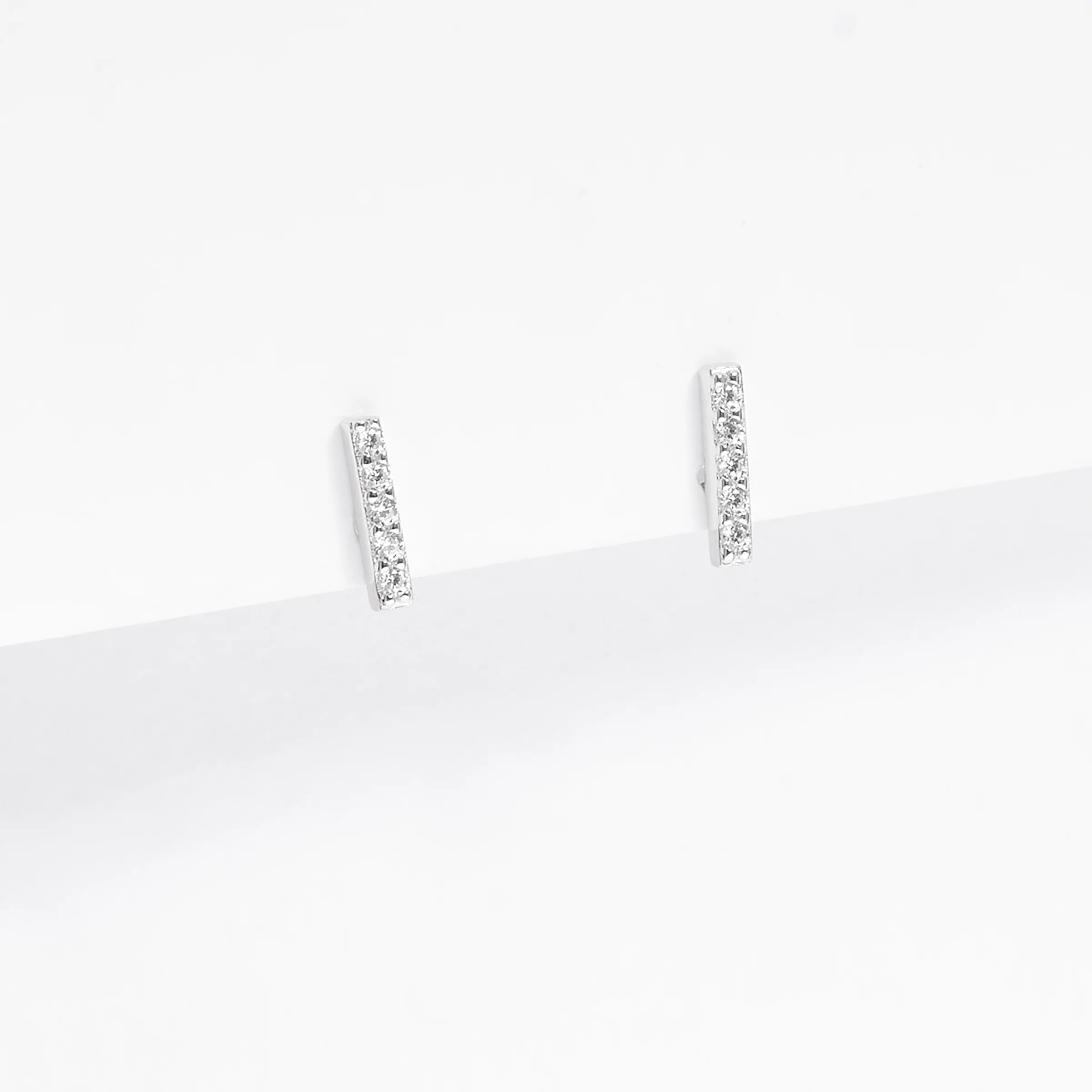 Sterling Silver Zirconia Petite Bar Stud Earrings - Image 2