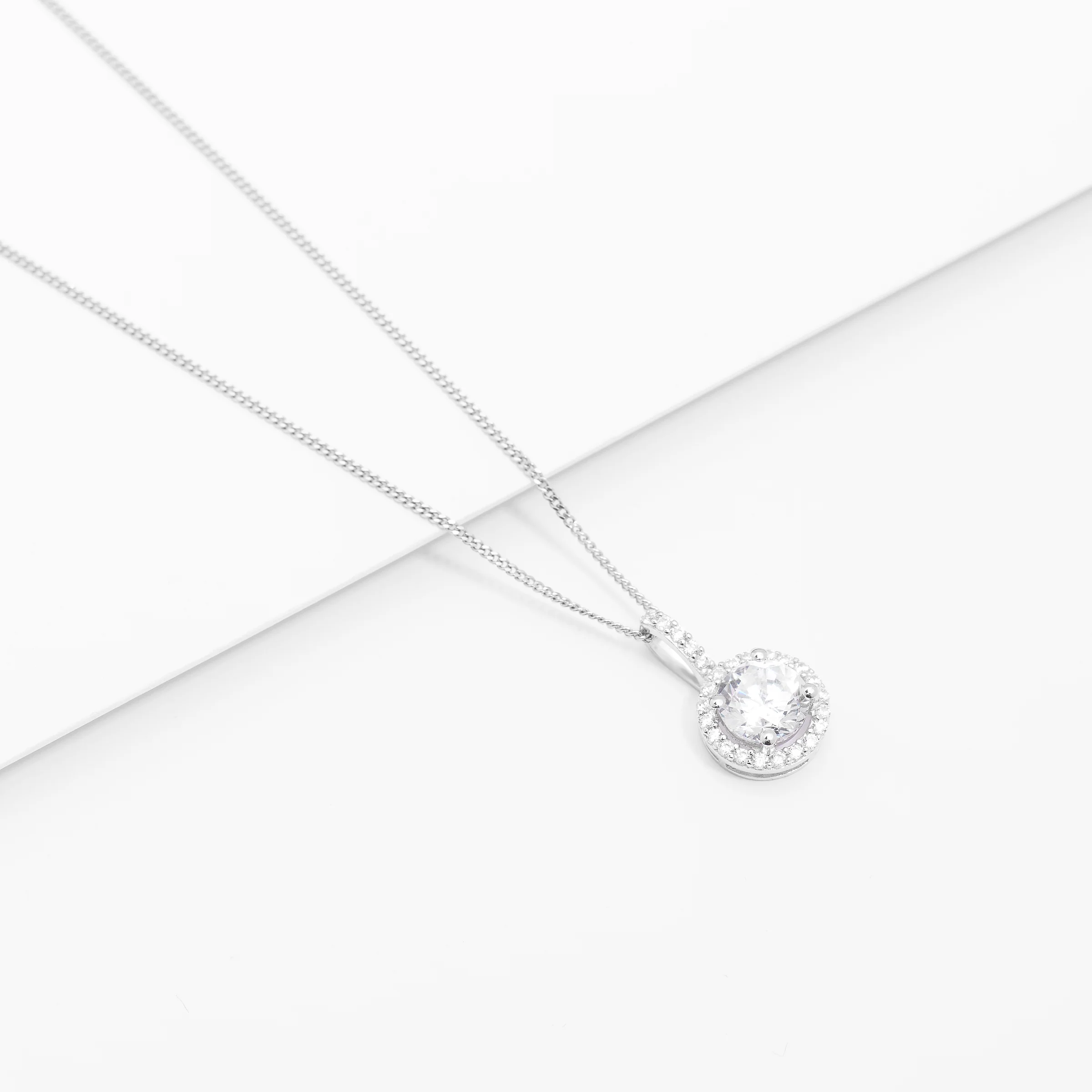 Sterling Silver Zirconia Round Brilliant Solitaire With Halo Pendant - Image 2