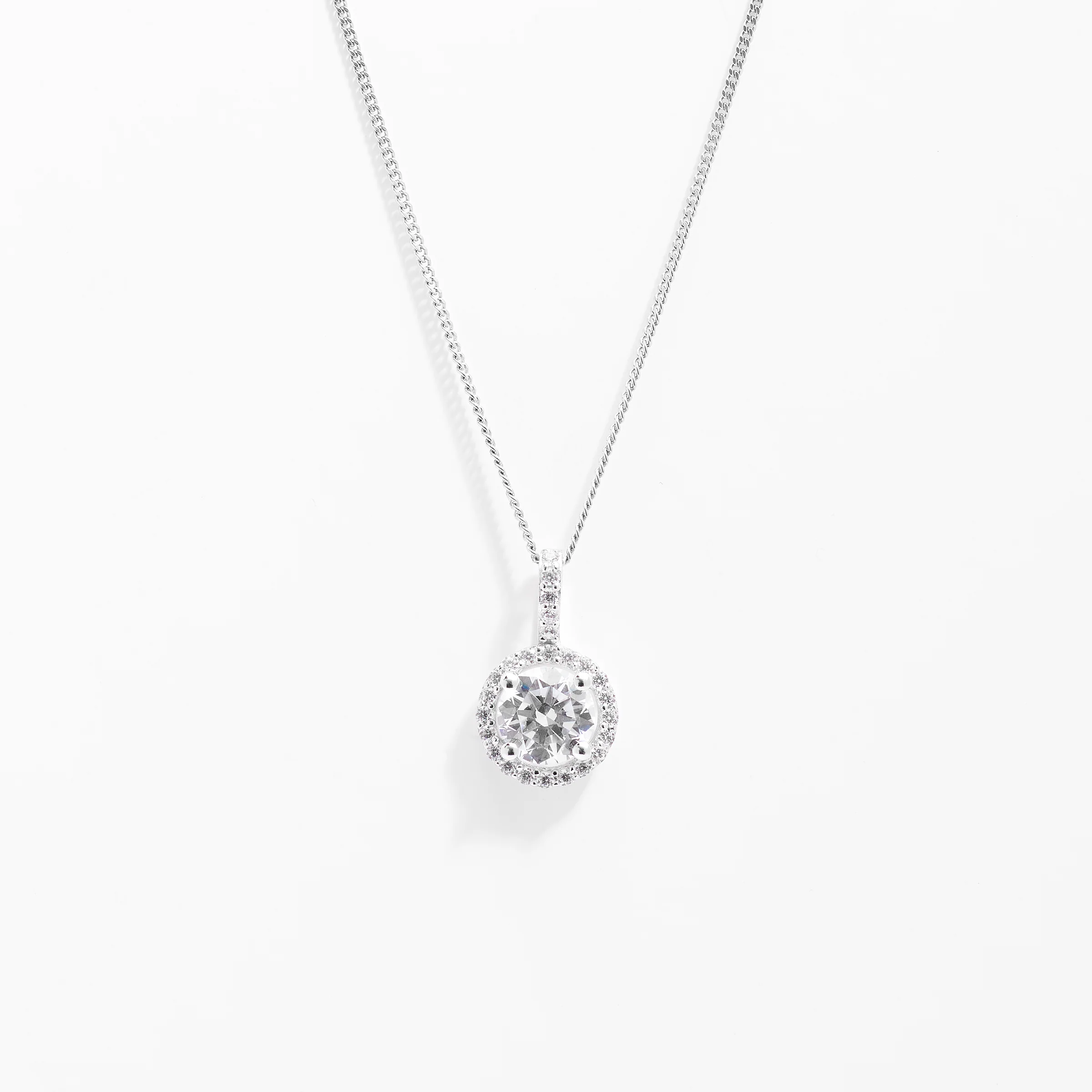 Sterling Silver Zirconia Round Brilliant Solitaire With Halo Pendant - Image 3