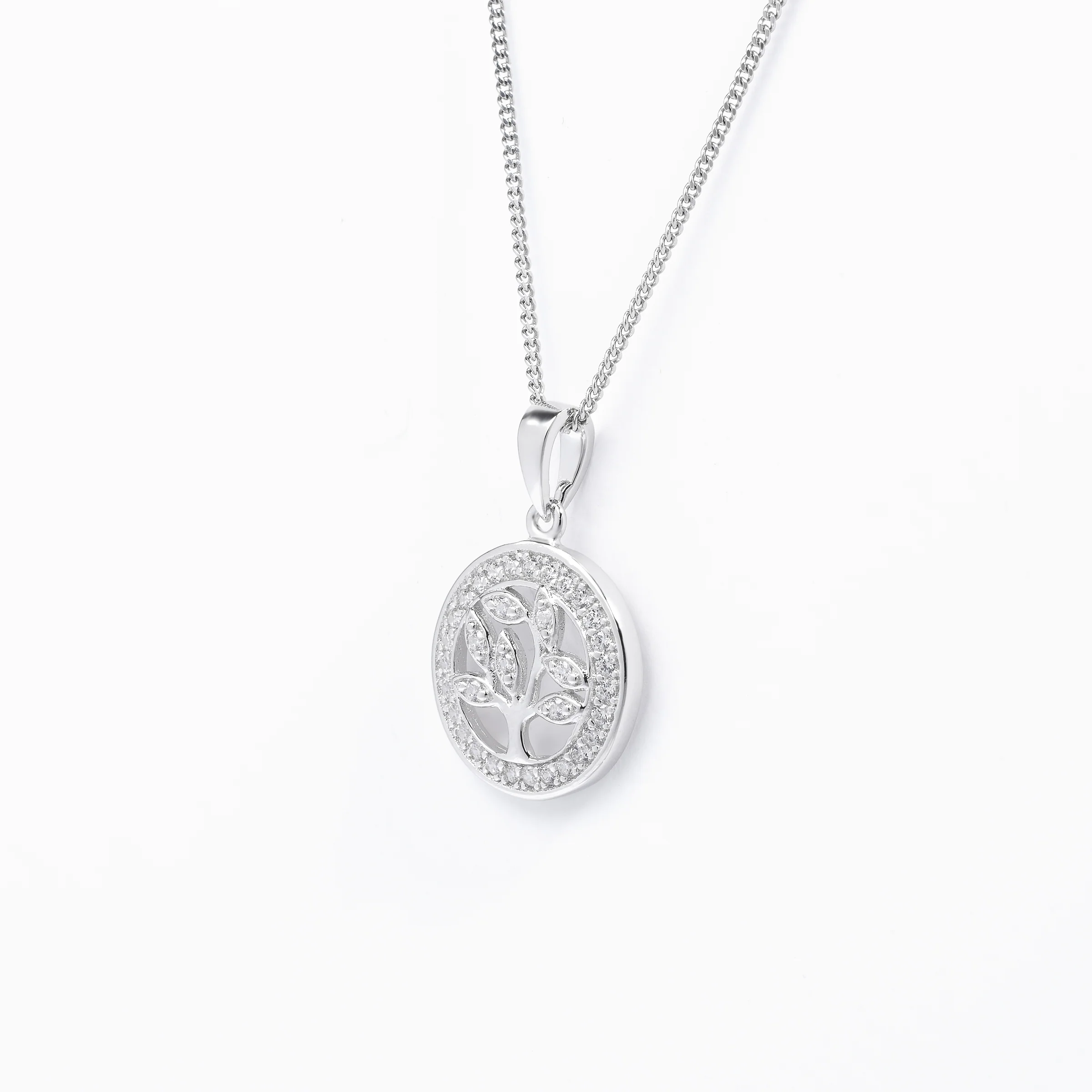 Sterling Silver Zirconia Round Tree Of Life Pendant - Image 3