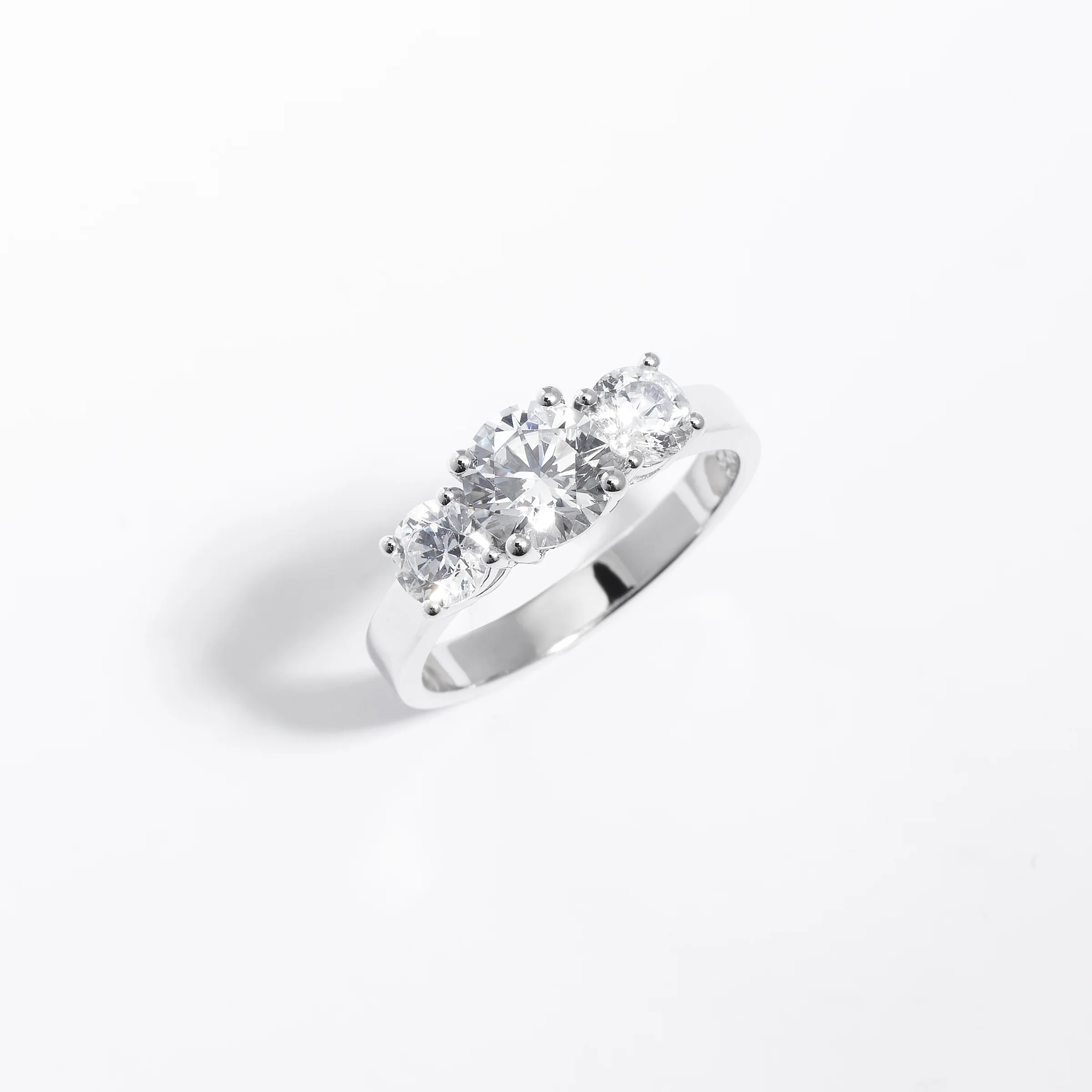 Sterling Silver Zirconia Round Trilogy Ring - Image 2