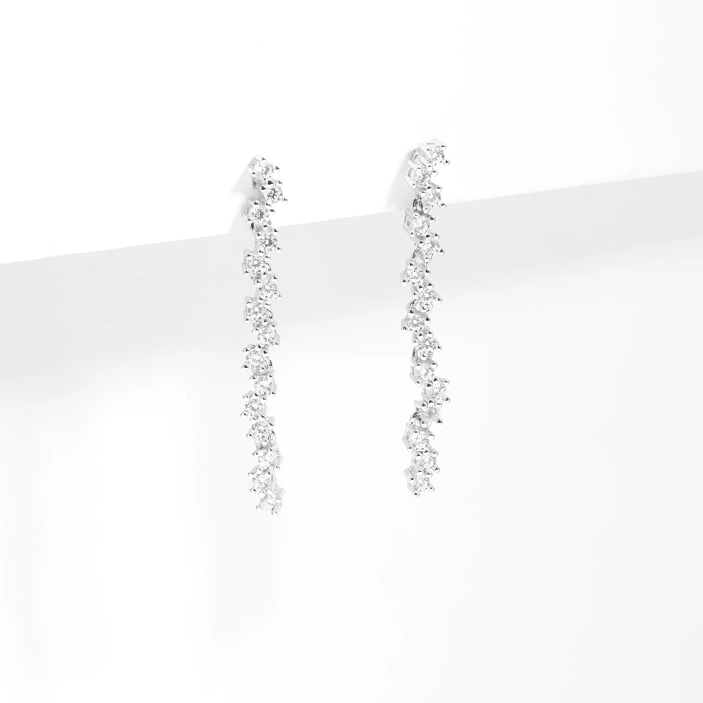 Sterling Silver Zirconia Staggered Drop Stud Earrings - Image 2