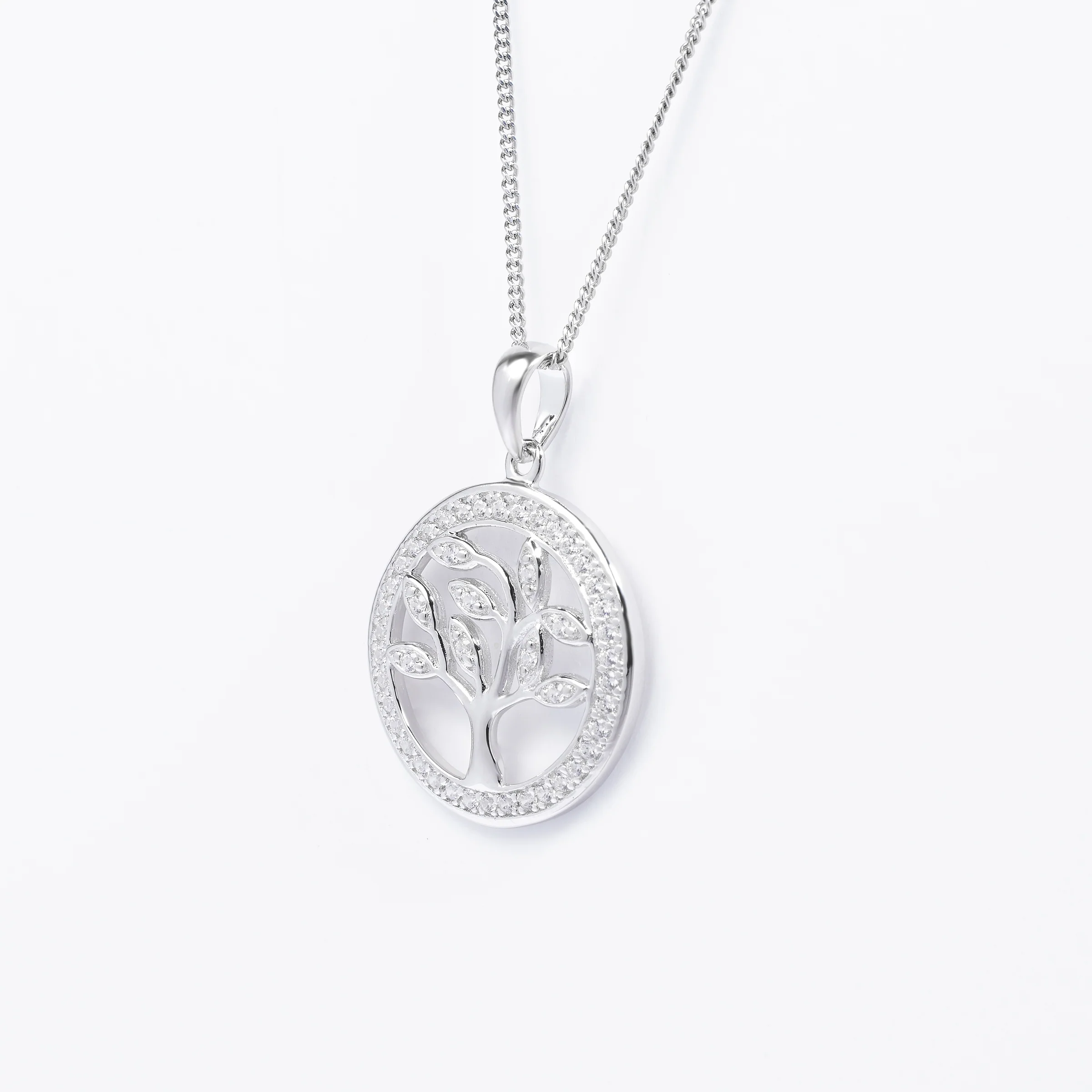 Sterling Silver Zirconia Tree Of Life Halo Pendant - Image 2