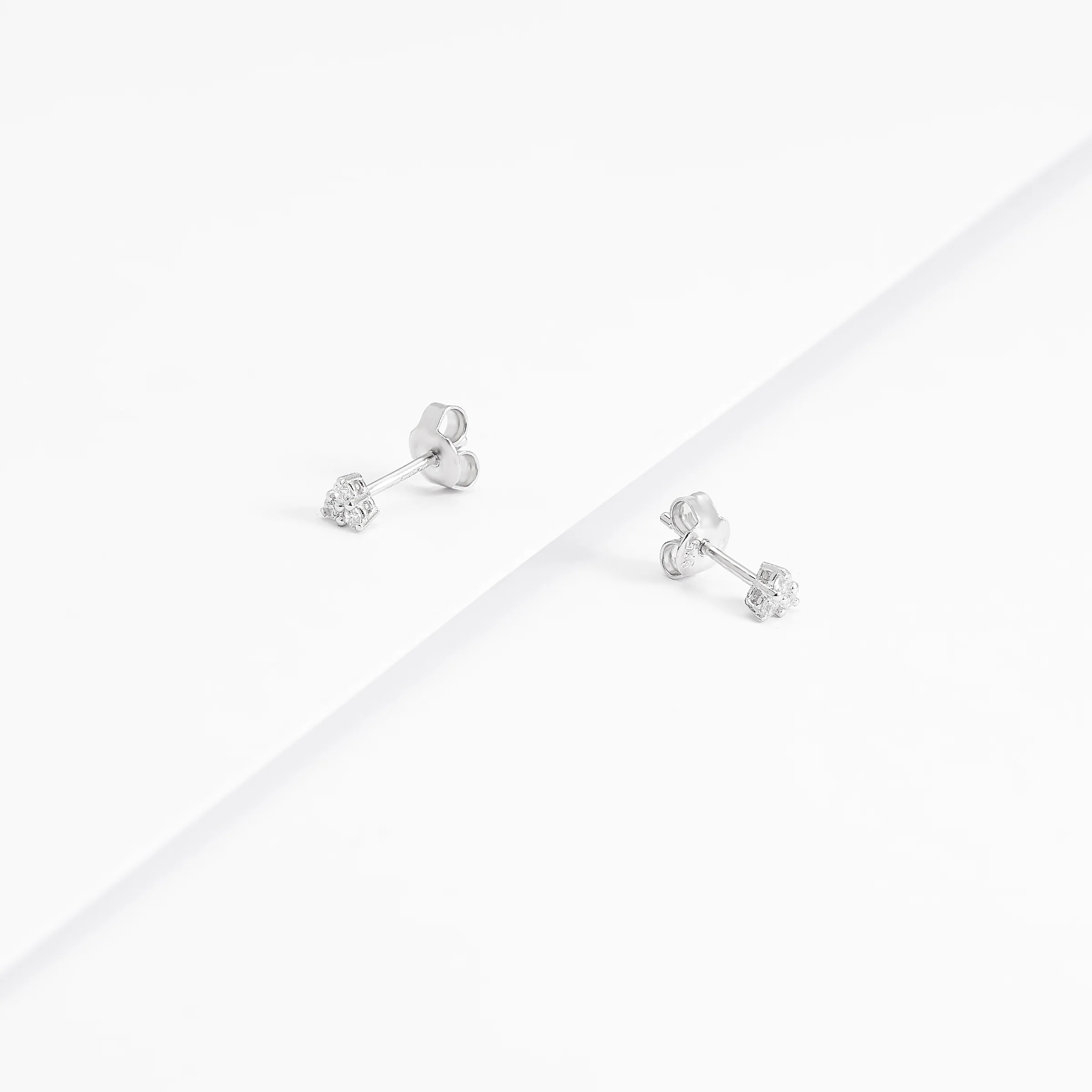 Sterling Silver Zirconia Triangle Stud Earrings 3x1.75mm - Image 2